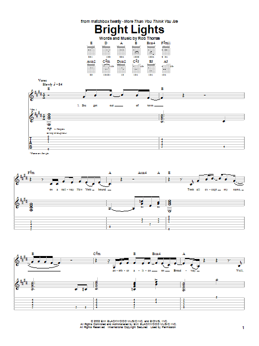 Matchbox Twenty Bright Lights Sheet Music Notes & Chords for Guitar Tab - Download or Print PDF