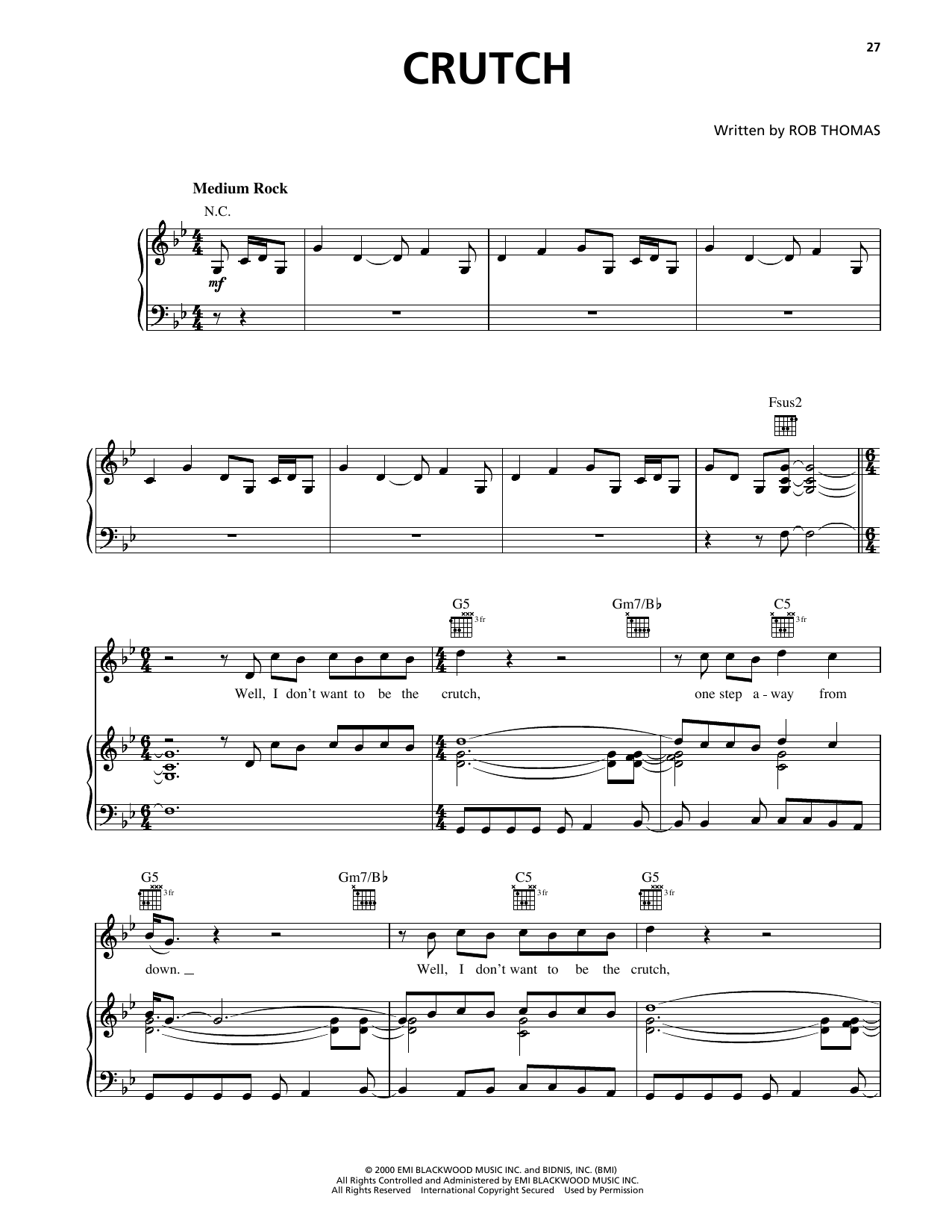 Matchbox Twenty Crutch Sheet Music Notes & Chords for Piano, Vocal & Guitar Chords (Right-Hand Melody) - Download or Print PDF Matchbox Twenty Crutch Sheet Music Notes & Chords for Piano, Vocal & Guitar Chords (Right-Hand Melody) - Download or Print PDF