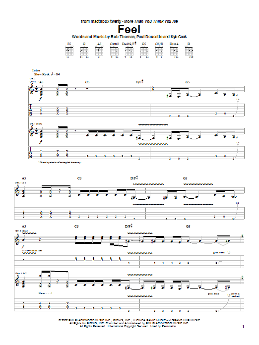 Matchbox Twenty Feel Sheet Music Notes & Chords for Guitar Tab - Download or Print PDF