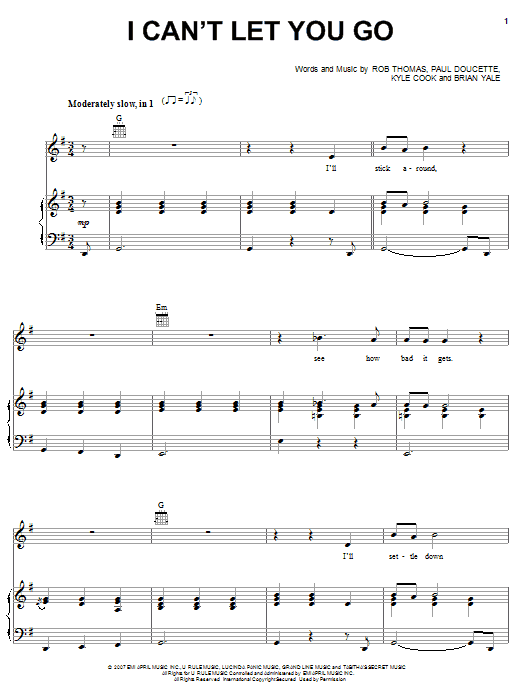 Matchbox Twenty I Can't Let You Go Sheet Music Notes & Chords for Piano, Vocal & Guitar (Right-Hand Melody) - Download or Print PDF