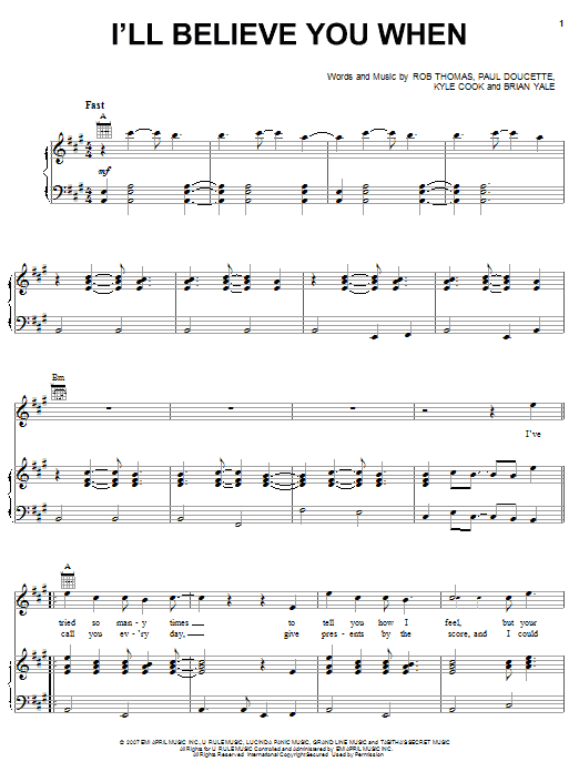 Matchbox Twenty I'll Believe You When Sheet Music Notes & Chords for Piano, Vocal & Guitar (Right-Hand Melody) - Download or Print PDF