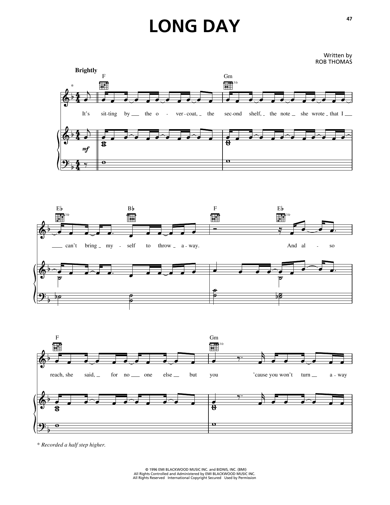 Matchbox Twenty Long Day Sheet Music Notes & Chords for Piano, Vocal & Guitar Chords (Right-Hand Melody) - Download or Print PDF