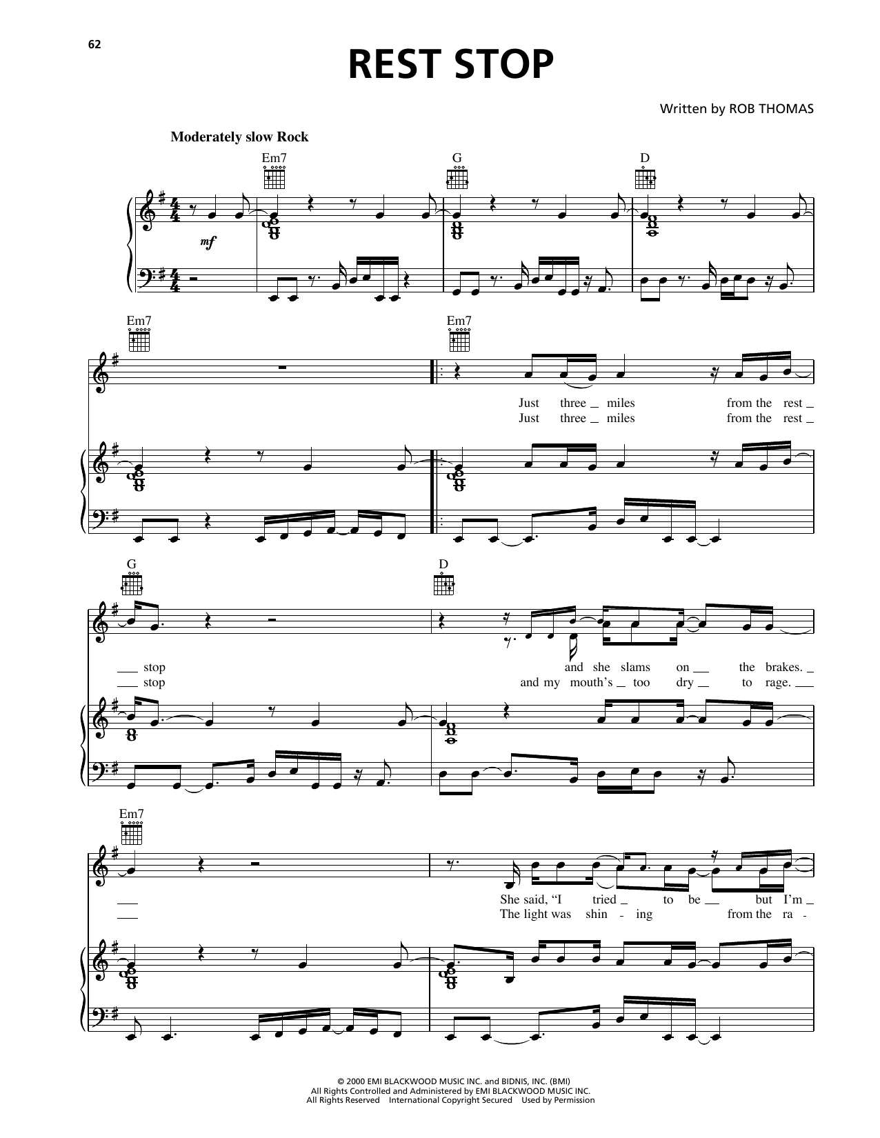 Matchbox Twenty Rest Stop Sheet Music Notes & Chords for Piano, Vocal & Guitar Chords (Right-Hand Melody) - Download or Print PDF