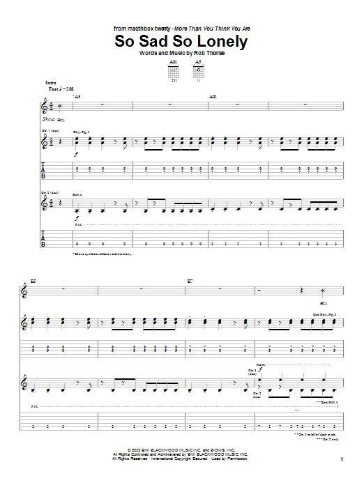 Matchbox Twenty So Sad So Lonely Sheet Music Notes & Chords for Guitar Tab - Download or Print PDF