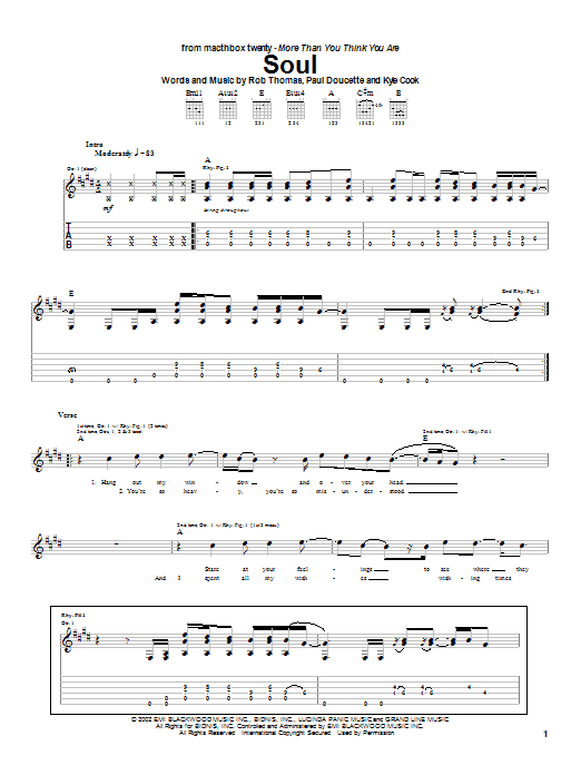 Matchbox Twenty Soul Sheet Music Notes & Chords for Guitar Tab - Download or Print PDF