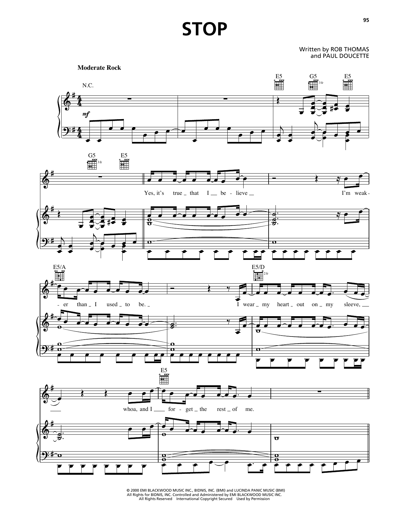 Matchbox Twenty Stop Sheet Music Notes & Chords for Piano, Vocal & Guitar Chords (Right-Hand Melody) - Download or Print PDF