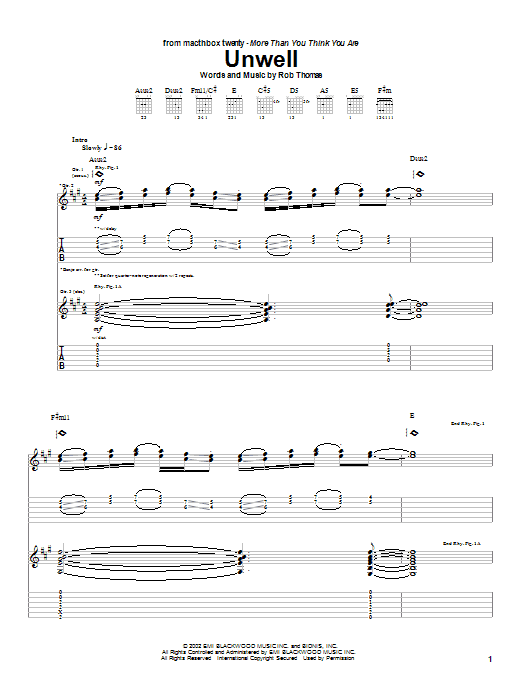 Matchbox Twenty Unwell Sheet Music Notes & Chords for Guitar Lead Sheet - Download or Print PDF