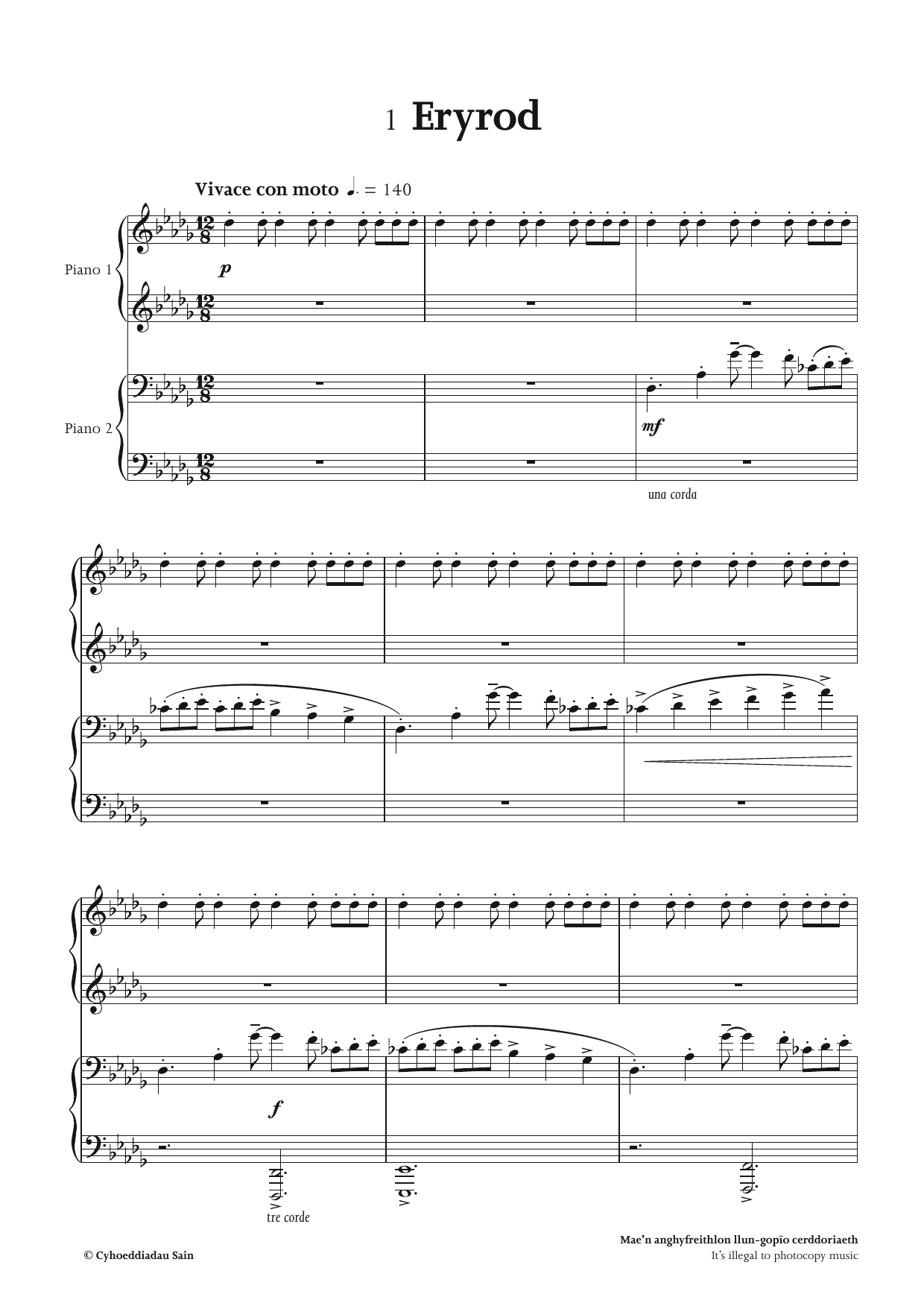 Math Roberts Eryri Sheet Music Notes & Chords for Piano Duet - Download or Print PDF