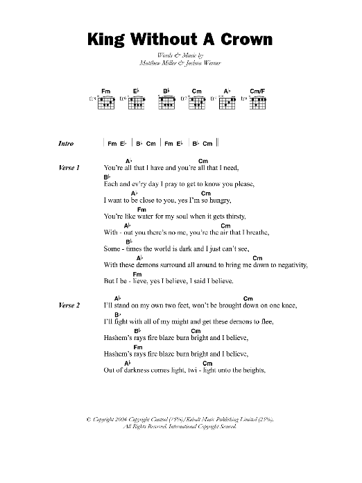 Matisyahu King Without A Crown Sheet Music Notes & Chords for Lyrics & Chords - Download or Print PDF