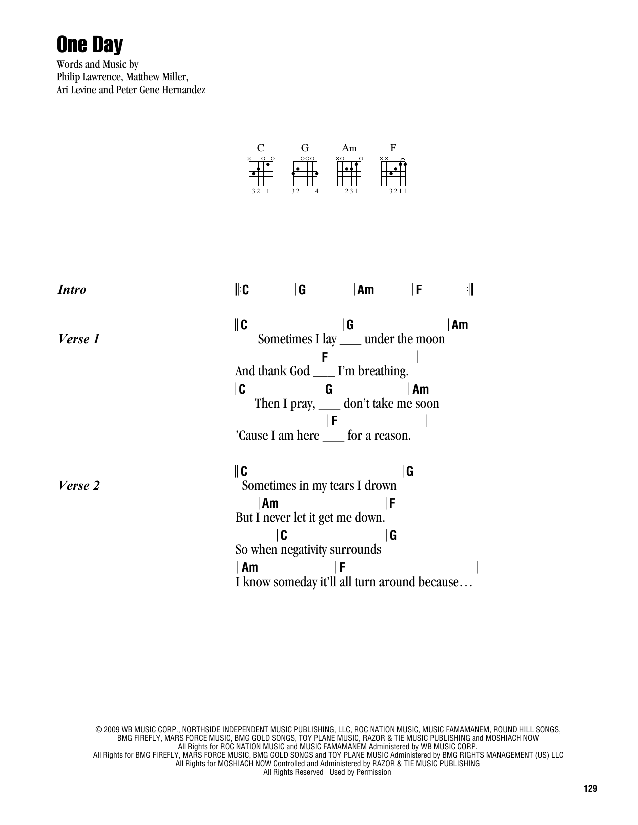 Matisyahu One Day Sheet Music Notes & Chords for Lyrics & Chords - Download or Print PDF