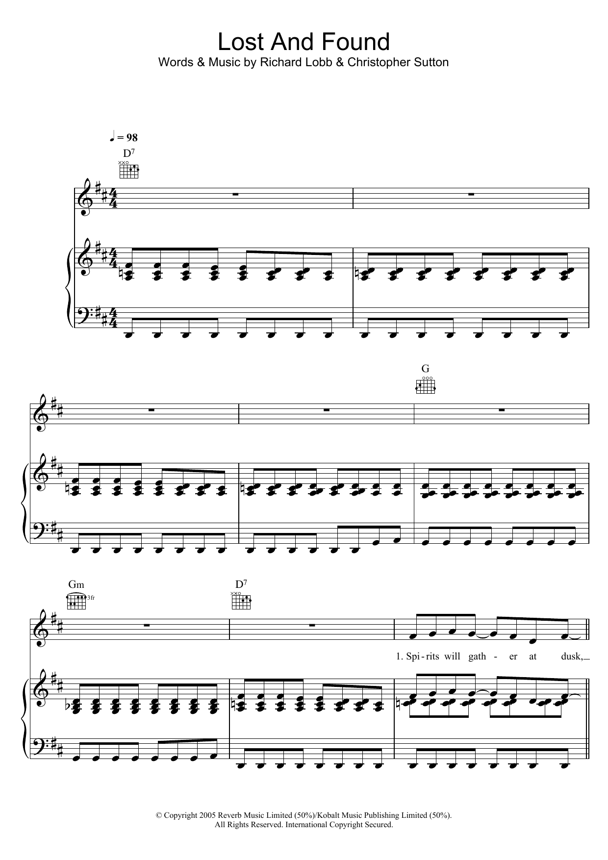 Matt Cardle Lost And Found Sheet Music Notes & Chords for Piano, Vocal & Guitar (Right-Hand Melody) - Download or Print PDF