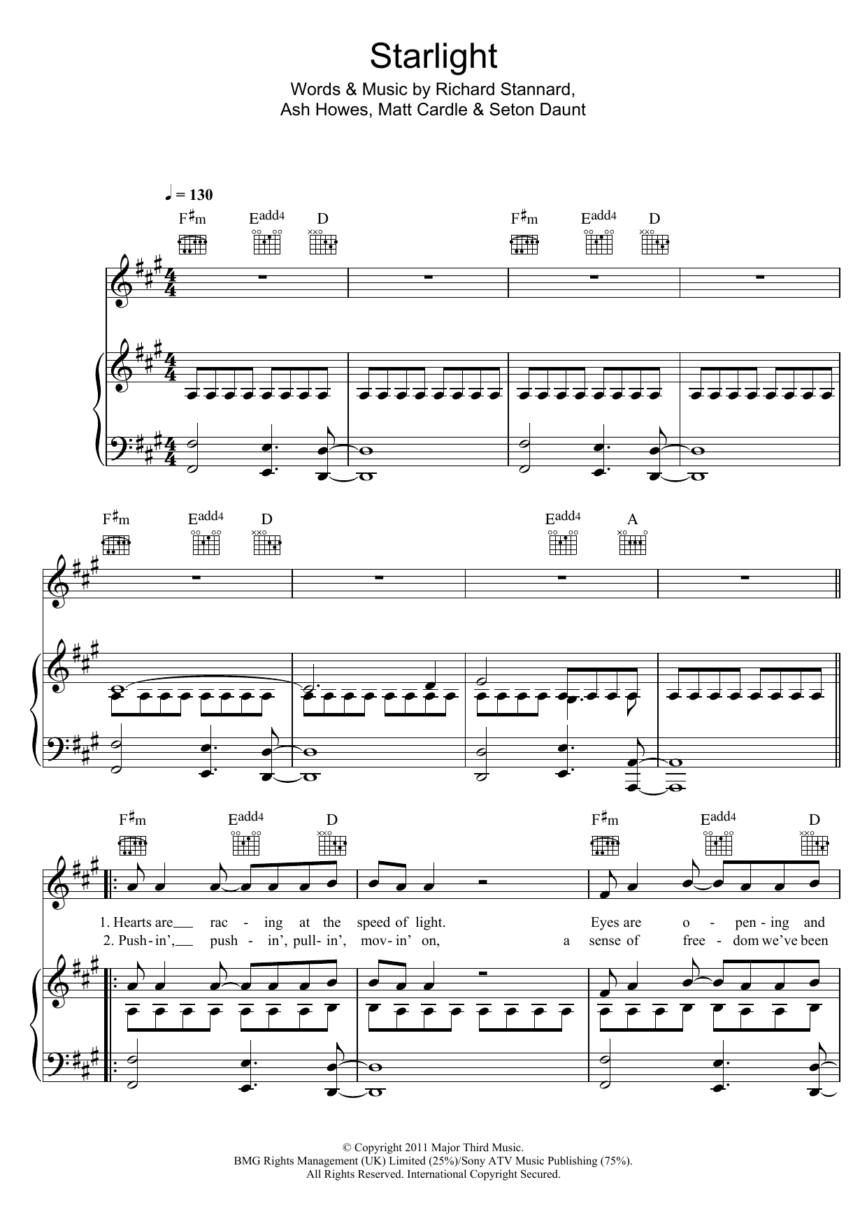 Matt Cardle Starlight Sheet Music Notes & Chords for Piano, Vocal & Guitar (Right-Hand Melody) - Download or Print PDF