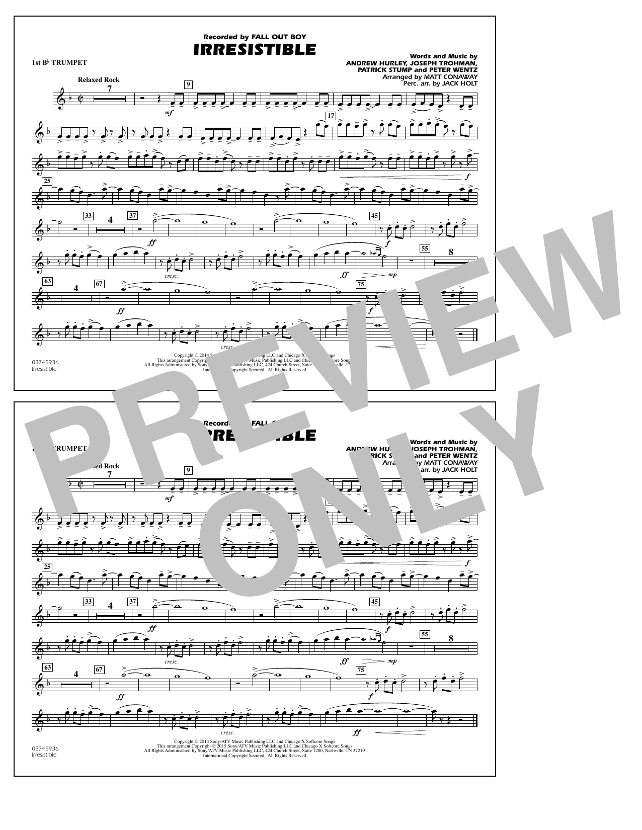 Matt Conaway Irresistible - 1st Bb Trumpet Sheet Music Notes & Chords for Marching Band - Download or Print PDF