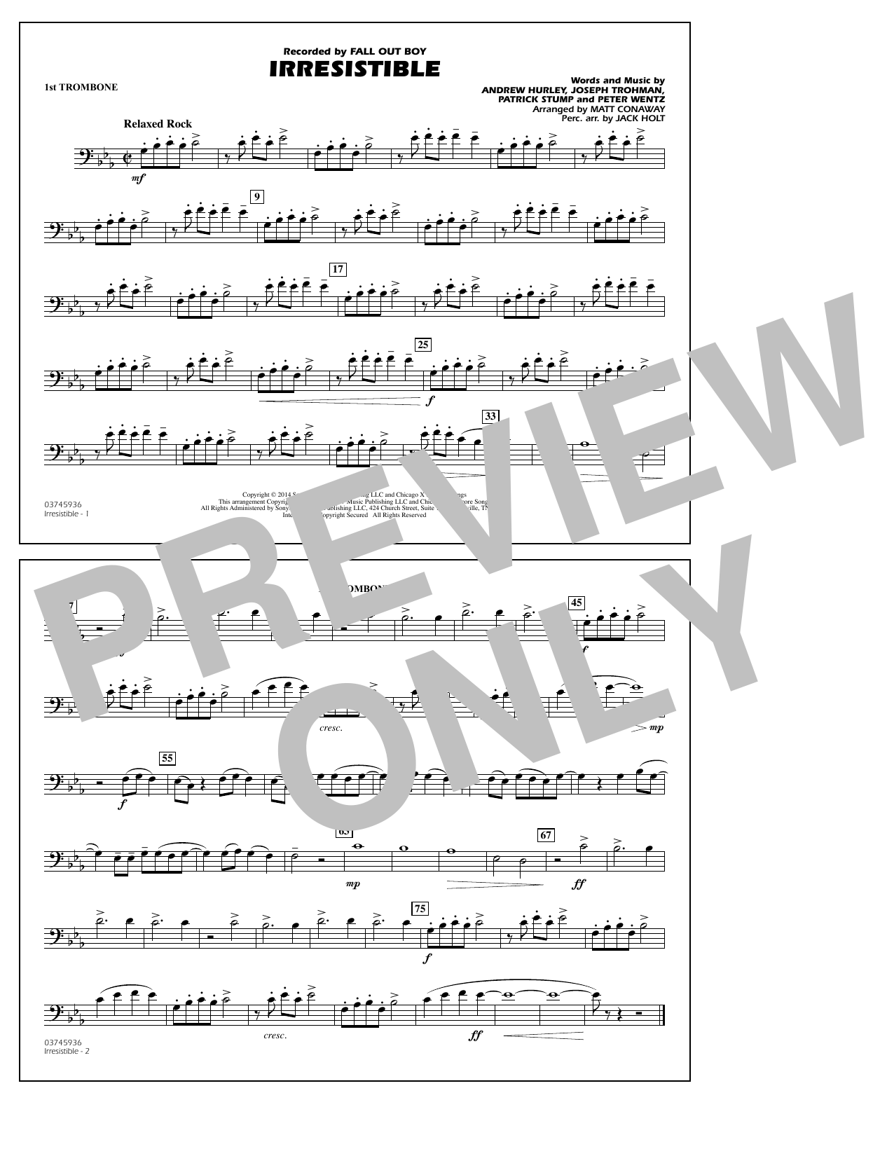 Matt Conaway Irresistible - 1st Trombone Sheet Music Notes & Chords for Marching Band - Download or Print PDF