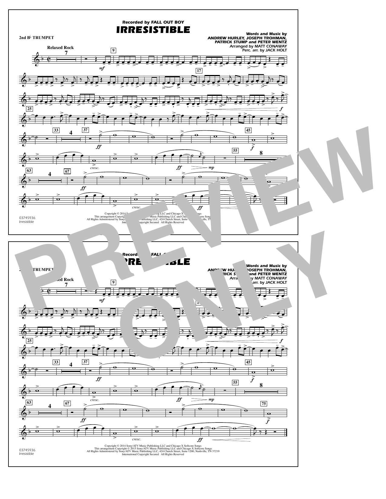 Matt Conaway Irresistible - 2nd Bb Trumpet Sheet Music Notes & Chords for Marching Band - Download or Print PDF