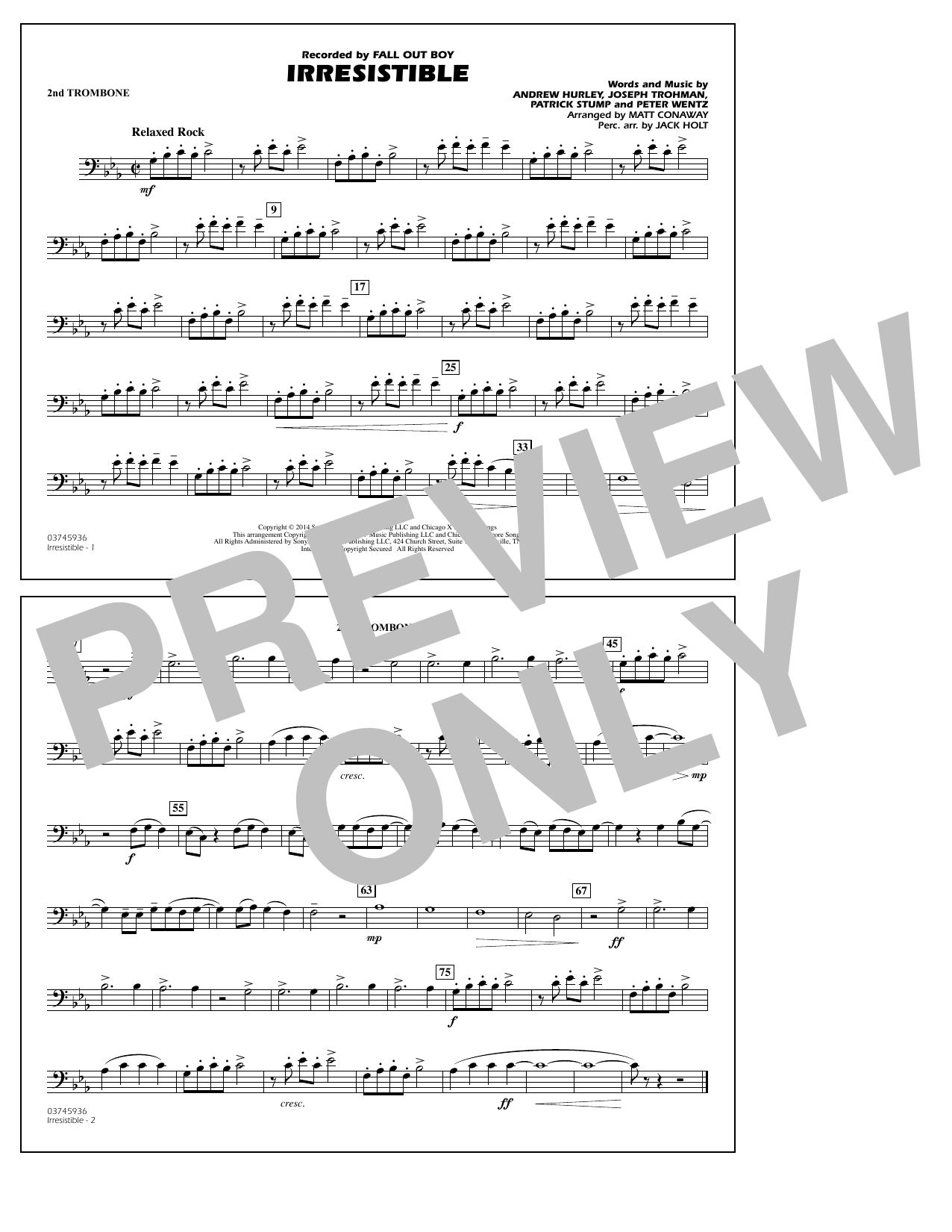 Matt Conaway Irresistible - 2nd Trombone Sheet Music Notes & Chords for Marching Band - Download or Print PDF