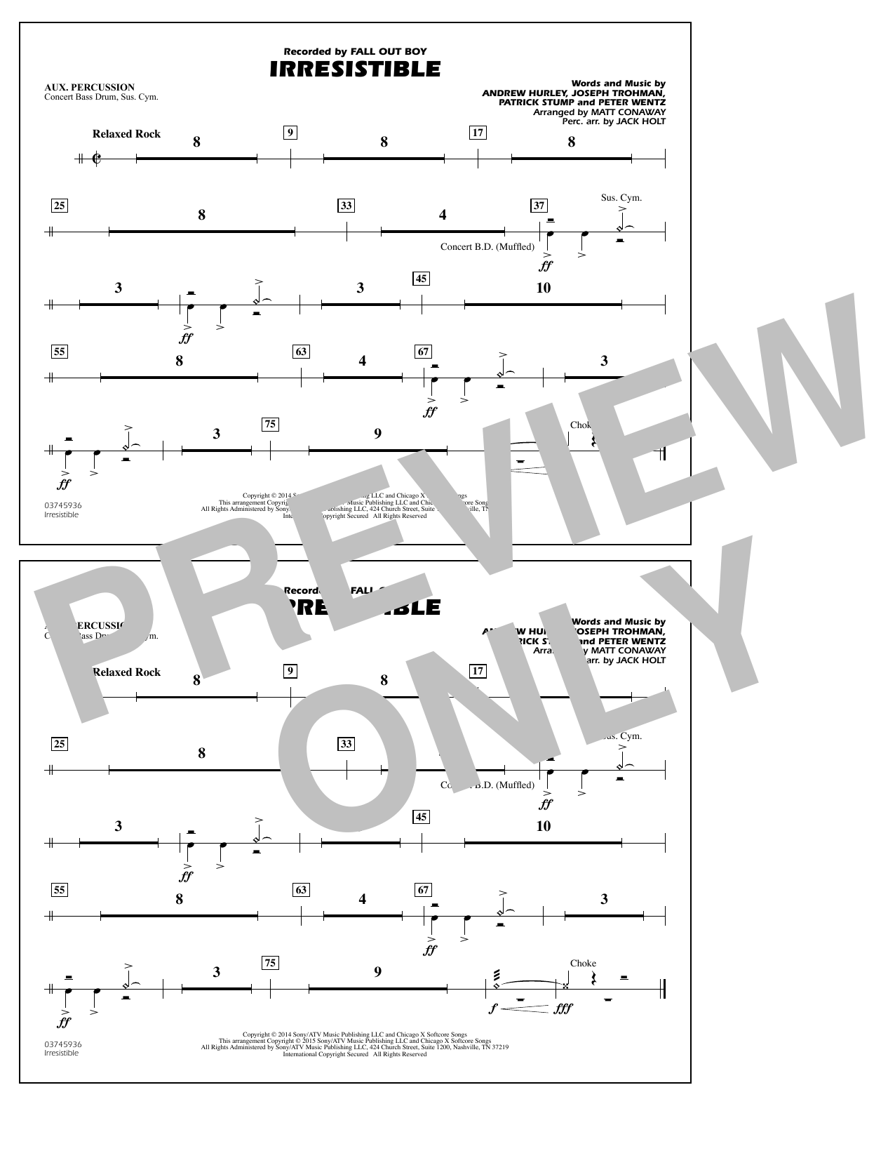 Matt Conaway Irresistible - Aux Percussion Sheet Music Notes & Chords for Marching Band - Download or Print PDF