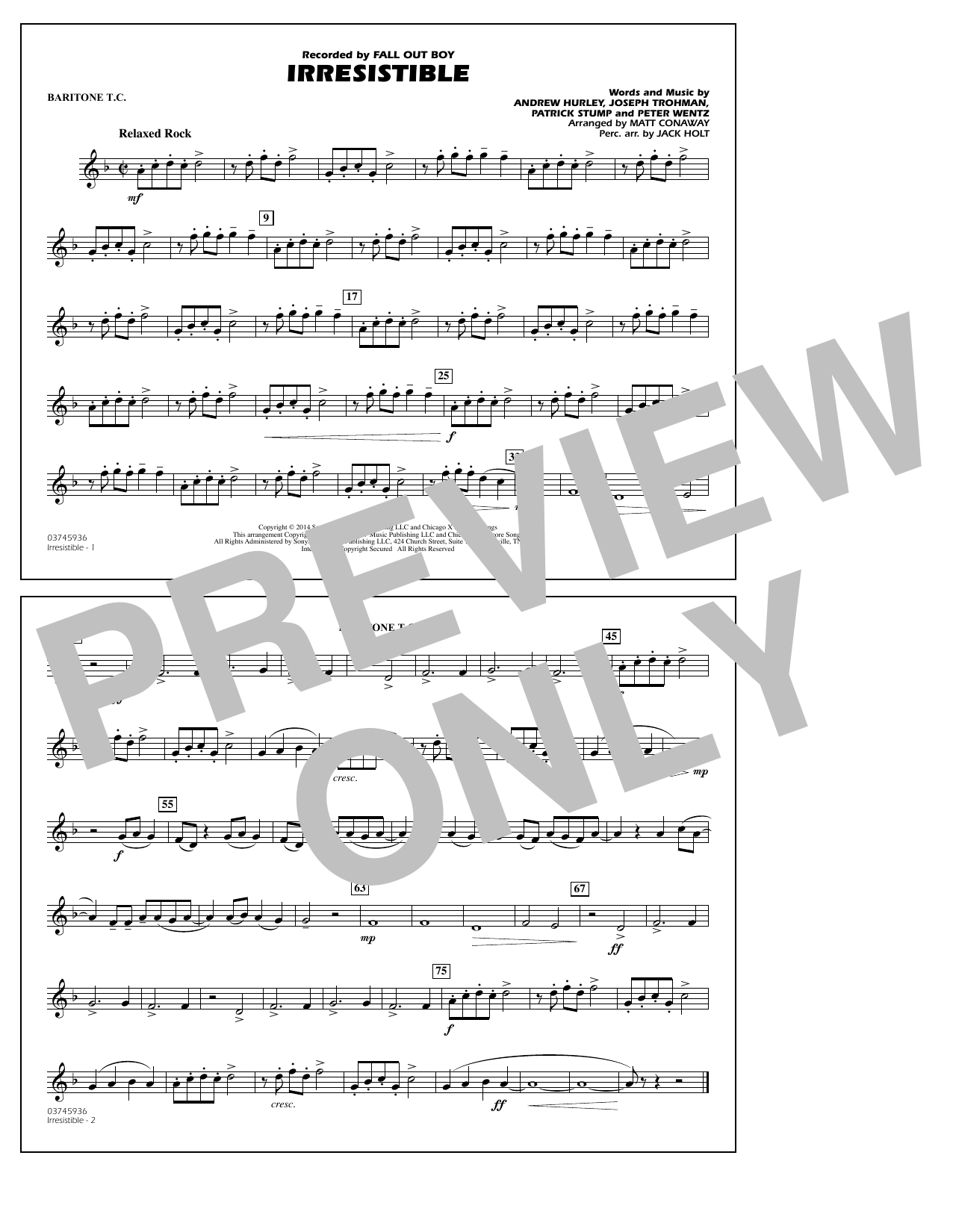 Matt Conaway Irresistible - Baritone T.C. Sheet Music Notes & Chords for Marching Band - Download or Print PDF