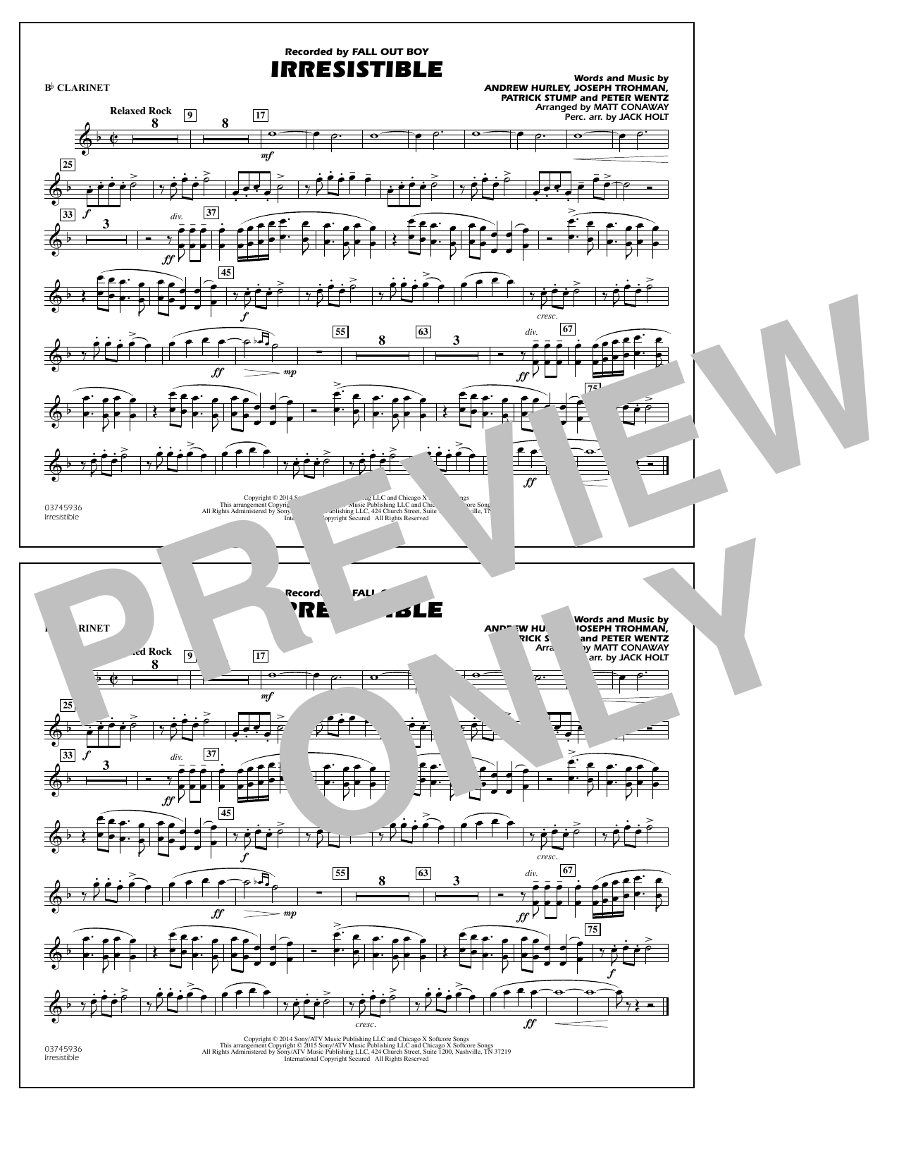 Matt Conaway Irresistible - Bb Clarinet Sheet Music Notes & Chords for Marching Band - Download or Print PDF