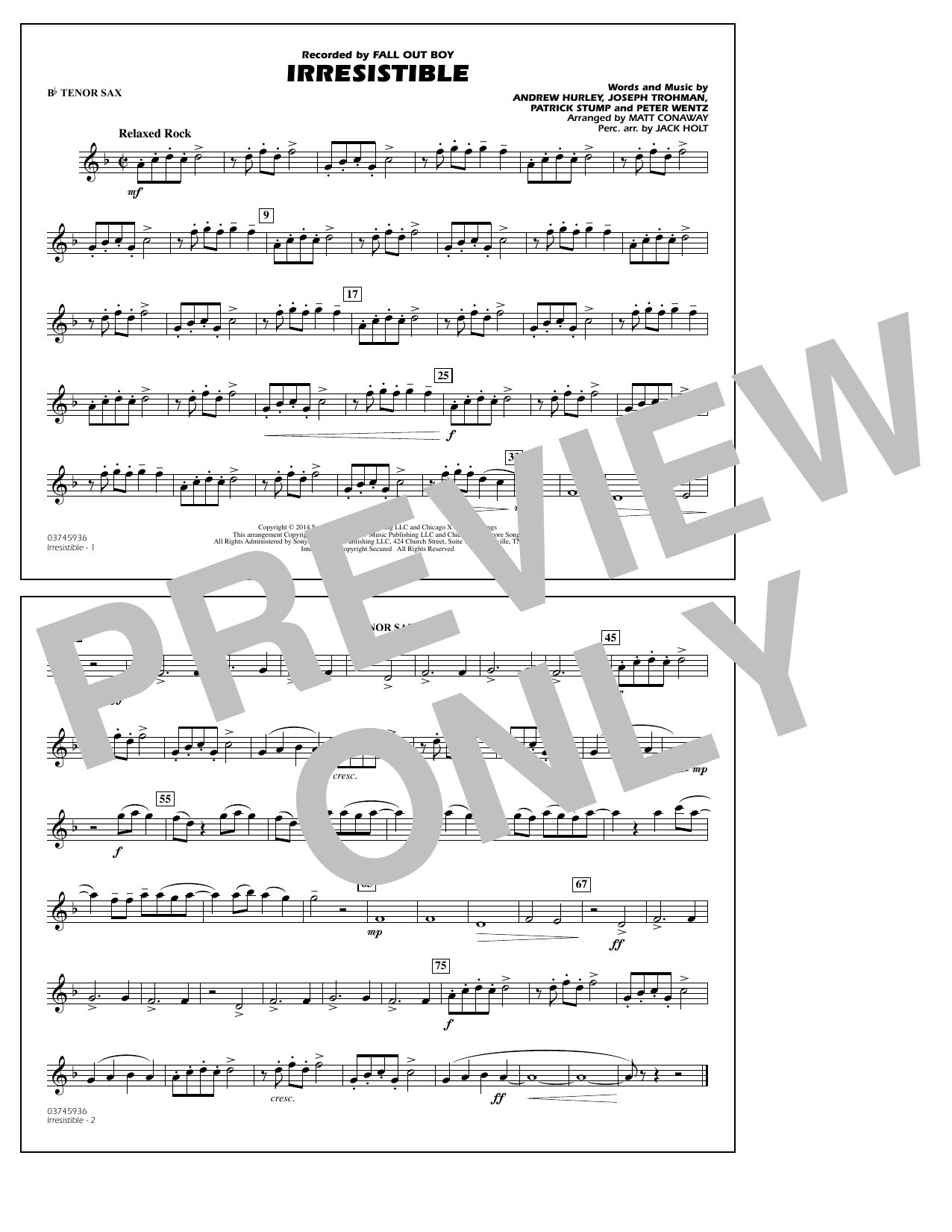 Matt Conaway Irresistible - Bb Tenor Sax Sheet Music Notes & Chords for Marching Band - Download or Print PDF