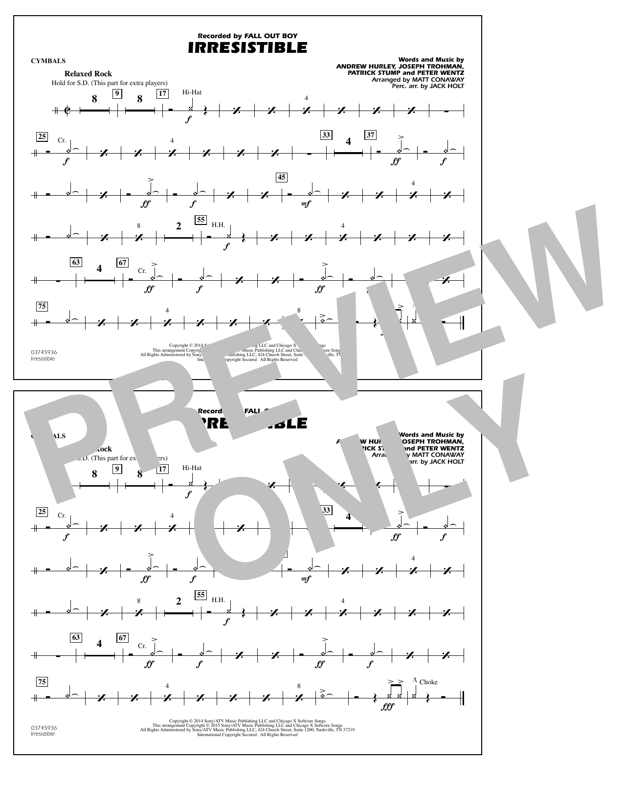 Matt Conaway Irresistible - Cymbals Sheet Music Notes & Chords for Marching Band - Download or Print PDF