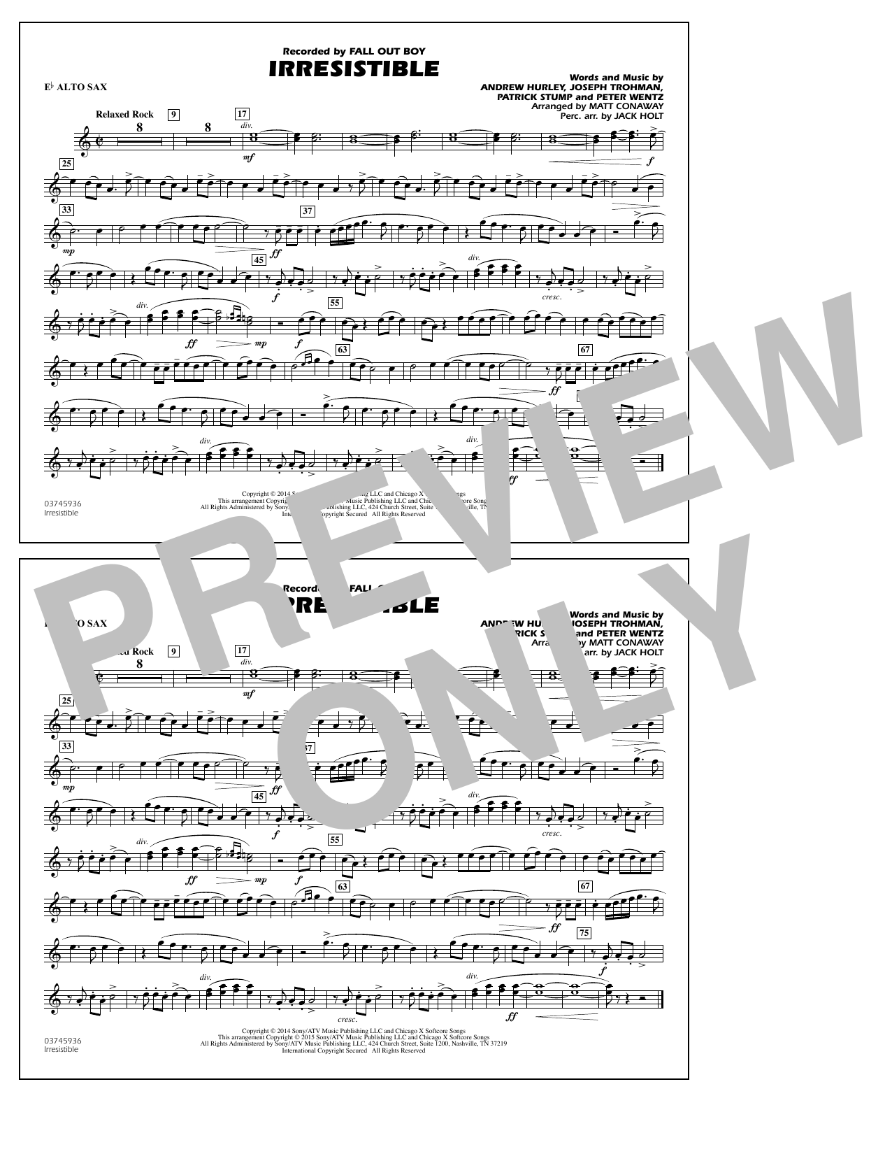 Matt Conaway Irresistible - Eb Alto Sax Sheet Music Notes & Chords for Marching Band - Download or Print PDF