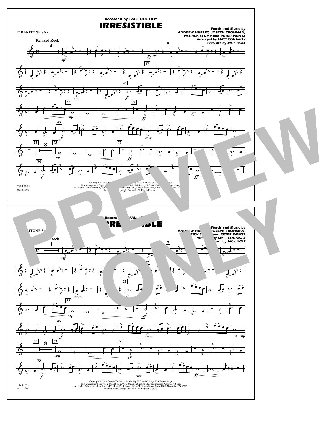 Matt Conaway Irresistible - Eb Baritone Sax Sheet Music Notes & Chords for Marching Band - Download or Print PDF