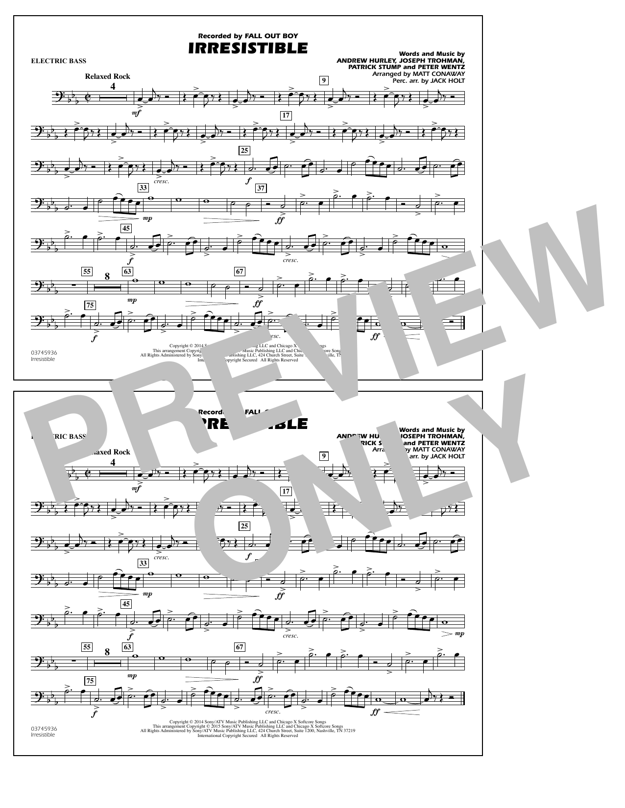 Matt Conaway Irresistible - Electric Bass Sheet Music Notes & Chords for Marching Band - Download or Print PDF