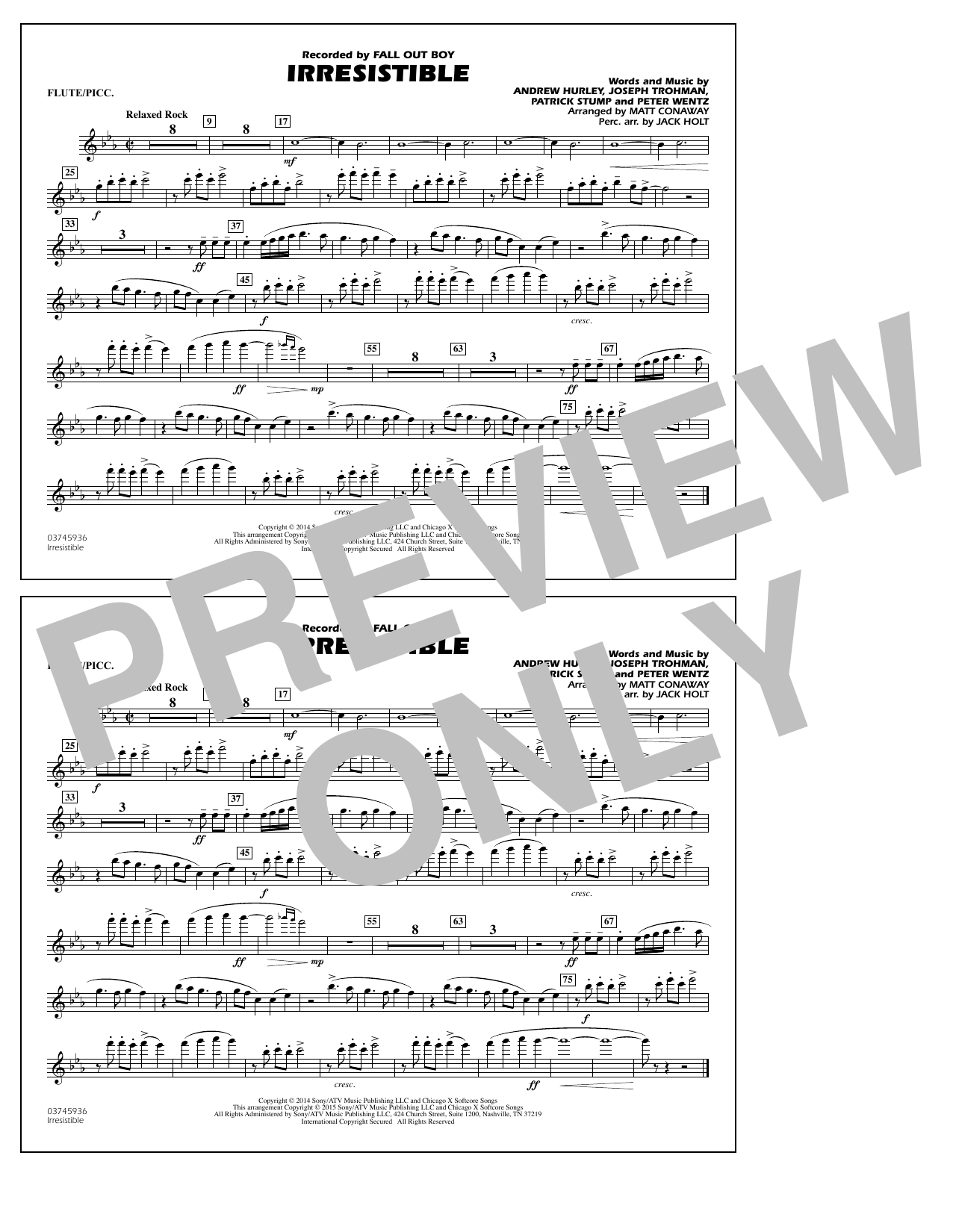 Matt Conaway Irresistible - Flute/Piccolo Sheet Music Notes & Chords for Marching Band - Download or Print PDF