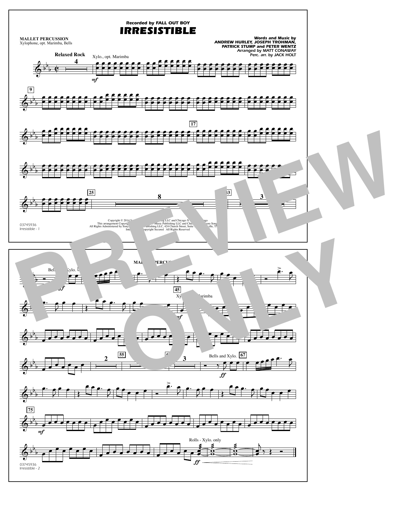 Matt Conaway Irresistible - Mallet Percussion Sheet Music Notes & Chords for Marching Band - Download or Print PDF