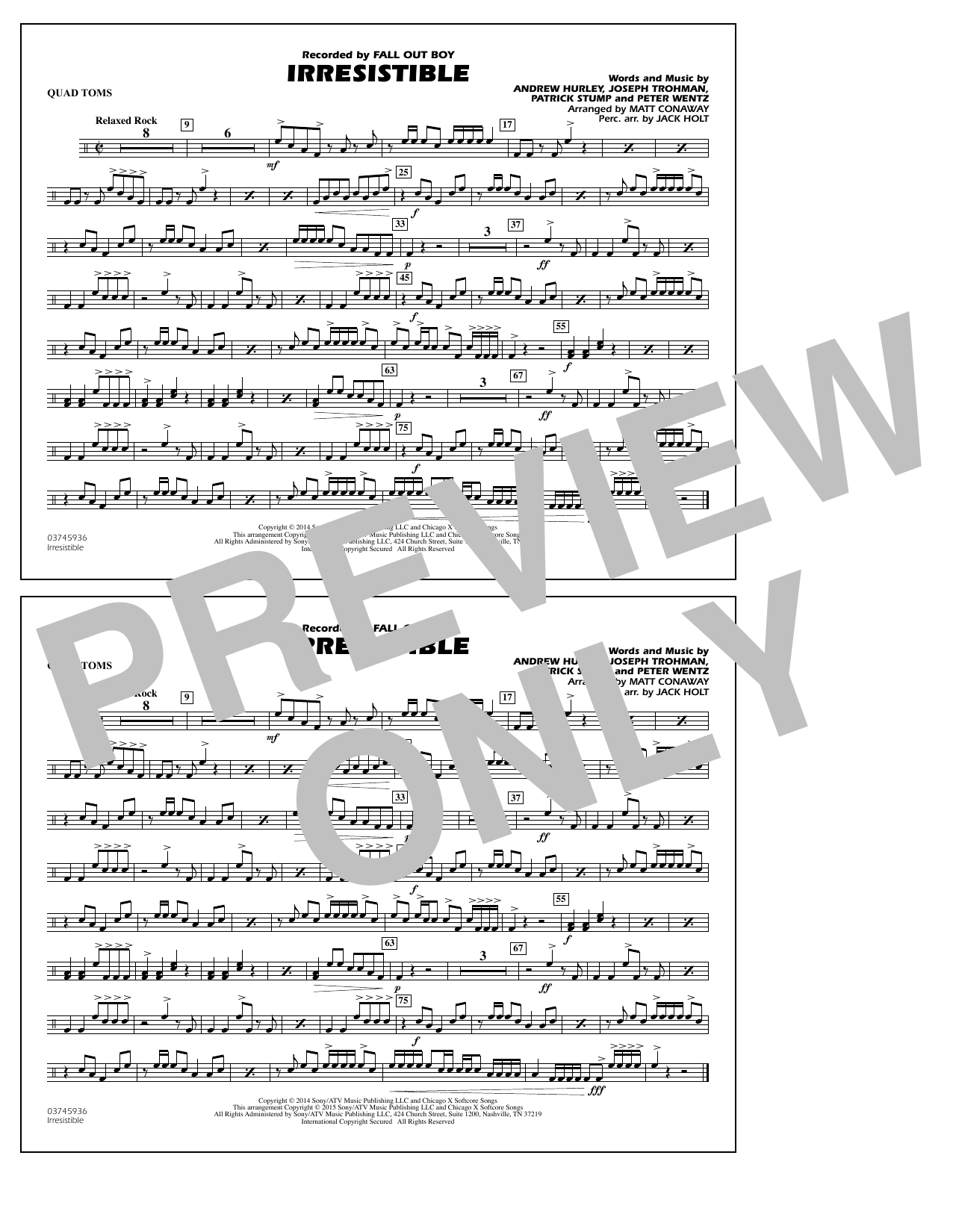 Matt Conaway Irresistible - Quad Toms Sheet Music Notes & Chords for Marching Band - Download or Print PDF
