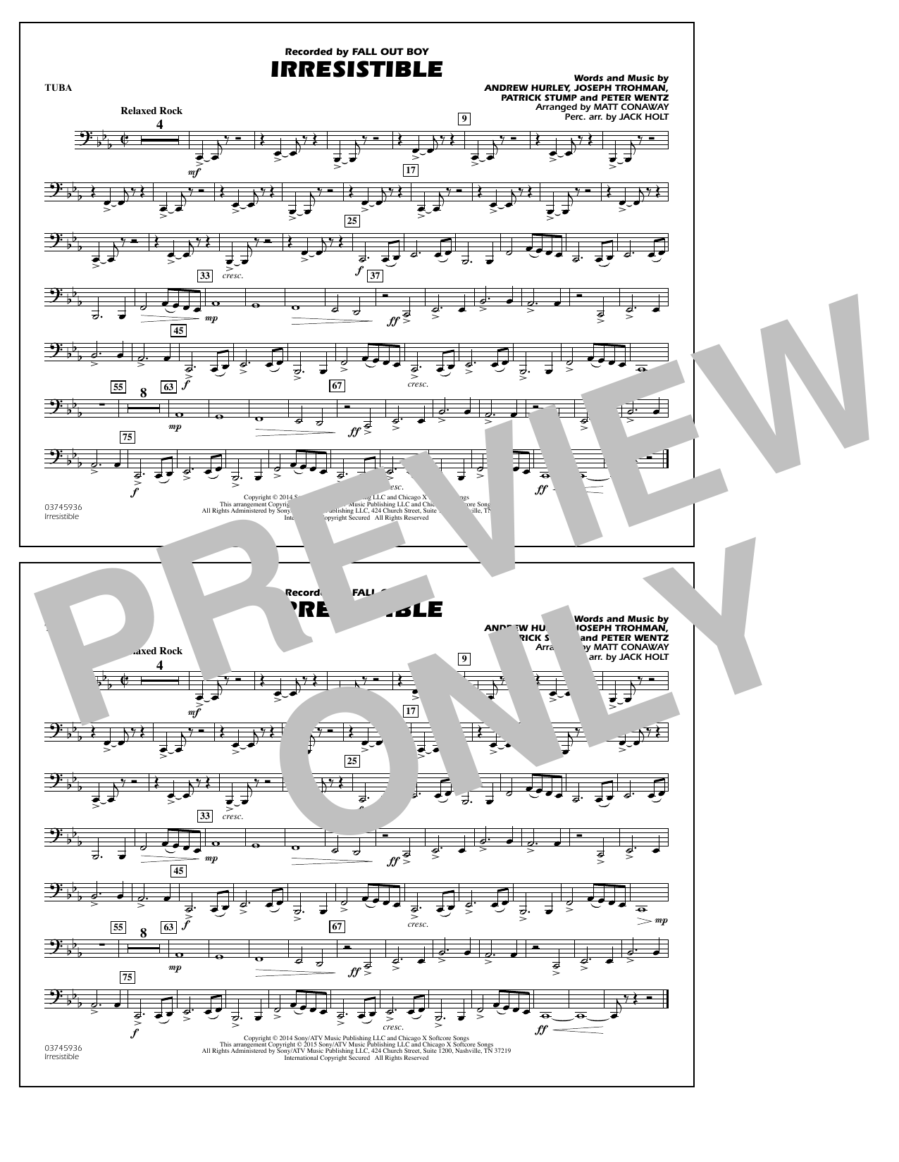 Matt Conaway Irresistible - Tuba Sheet Music Notes & Chords for Marching Band - Download or Print PDF