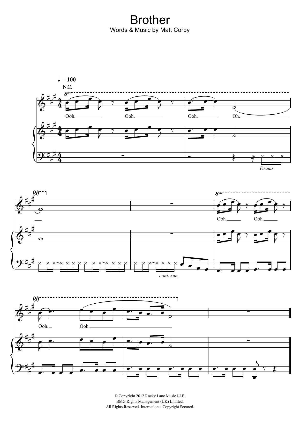 Matt Corby Brother Sheet Music Notes & Chords for Piano, Vocal & Guitar (Right-Hand Melody) - Download or Print PDF