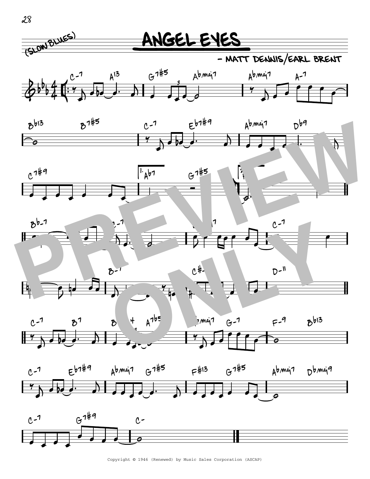 Matt Dennis Angel Eyes [Reharmonized version] (arr. Jack Grassel) Sheet Music Notes & Chords for Real Book – Melody & Chords - Download or Print PDF