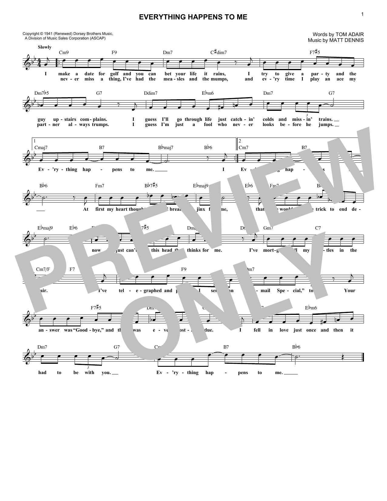 Matt Dennis Everything Happens To Me Sheet Music Notes & Chords for Melody Line, Lyrics & Chords - Download or Print PDF