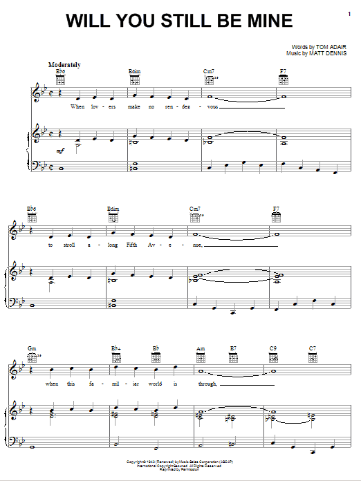 Matt Dennis Will You Still Be Mine Sheet Music Notes & Chords for Piano, Vocal & Guitar (Right-Hand Melody) - Download or Print PDF