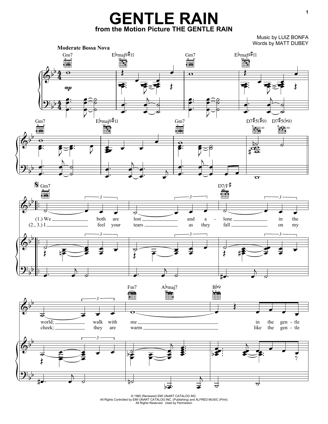 Matt Dubey Gentle Rain Sheet Music Notes & Chords for Piano, Vocal & Guitar (Right-Hand Melody) - Download or Print PDF