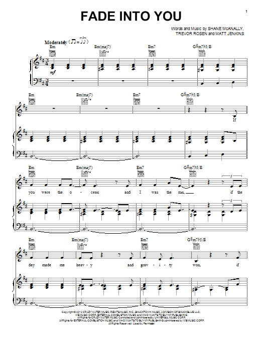 Matt Jenkins Fade Into You Sheet Music Notes & Chords for Piano, Vocal & Guitar (Right-Hand Melody) - Download or Print PDF