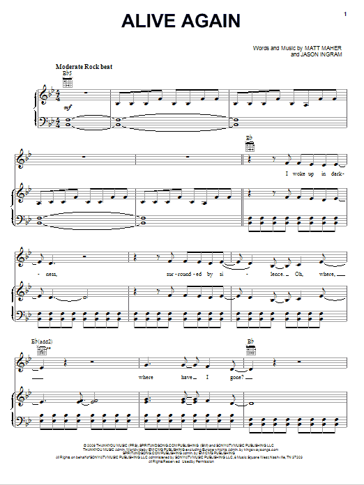 Matt Maher Alive Again Sheet Music Notes & Chords for Piano, Vocal & Guitar (Right-Hand Melody) - Download or Print PDF