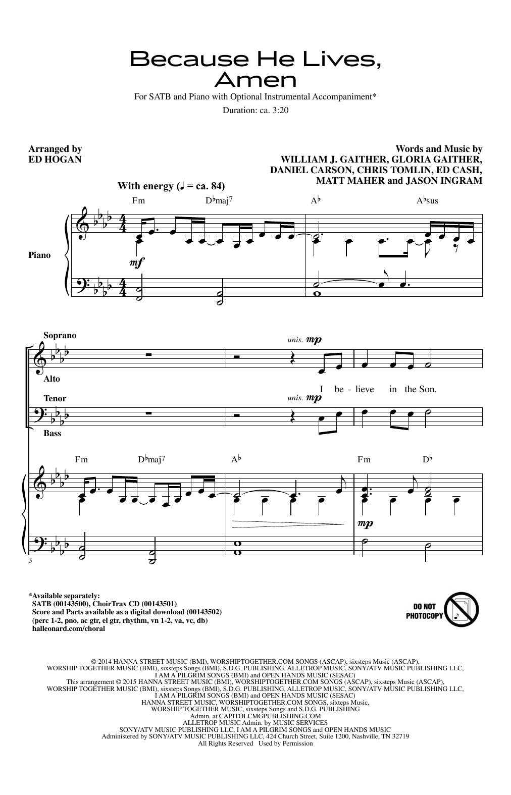 Ed Hogan Because He Lives, Amen Sheet Music Notes & Chords for SATB - Download or Print PDF