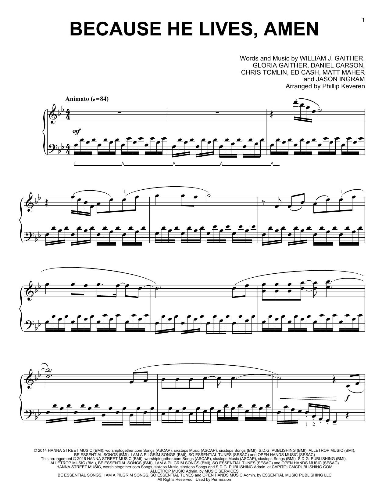Phillip Keveren Because He Lives, Amen Sheet Music Notes & Chords for Piano - Download or Print PDF