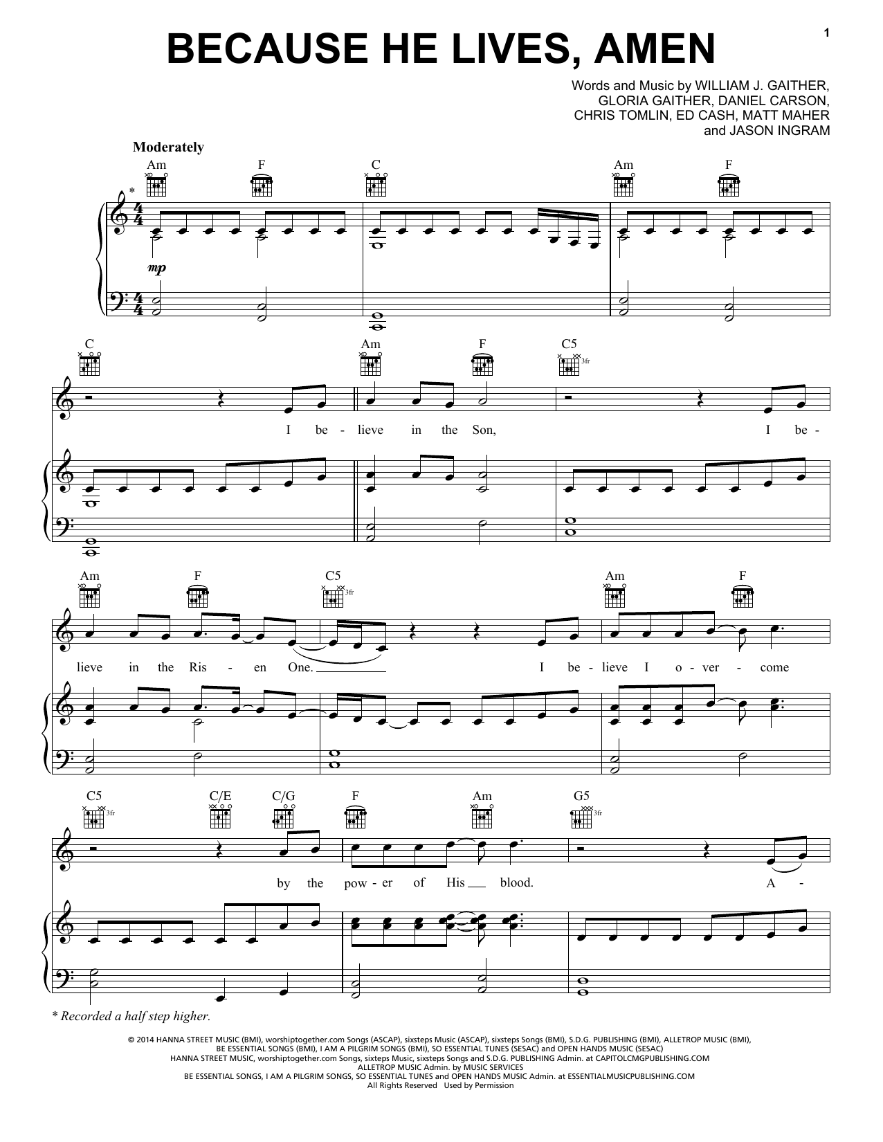 Matt Maher Because He Lives, Amen Sheet Music Notes & Chords for Piano, Vocal & Guitar (Right-Hand Melody) - Download or Print PDF