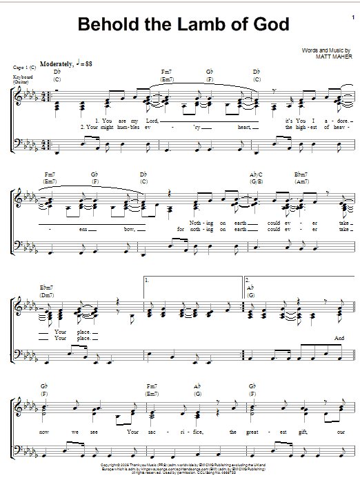 Matt Maher Behold The Lamb Of God Sheet Music Notes & Chords for Piano, Vocal & Guitar (Right-Hand Melody) - Download or Print PDF Matt Maher Behold The Lamb Of God Sheet Music Notes & Chords for Piano, Vocal & Guitar (Right-Hand Melody) - Download or Print PDF