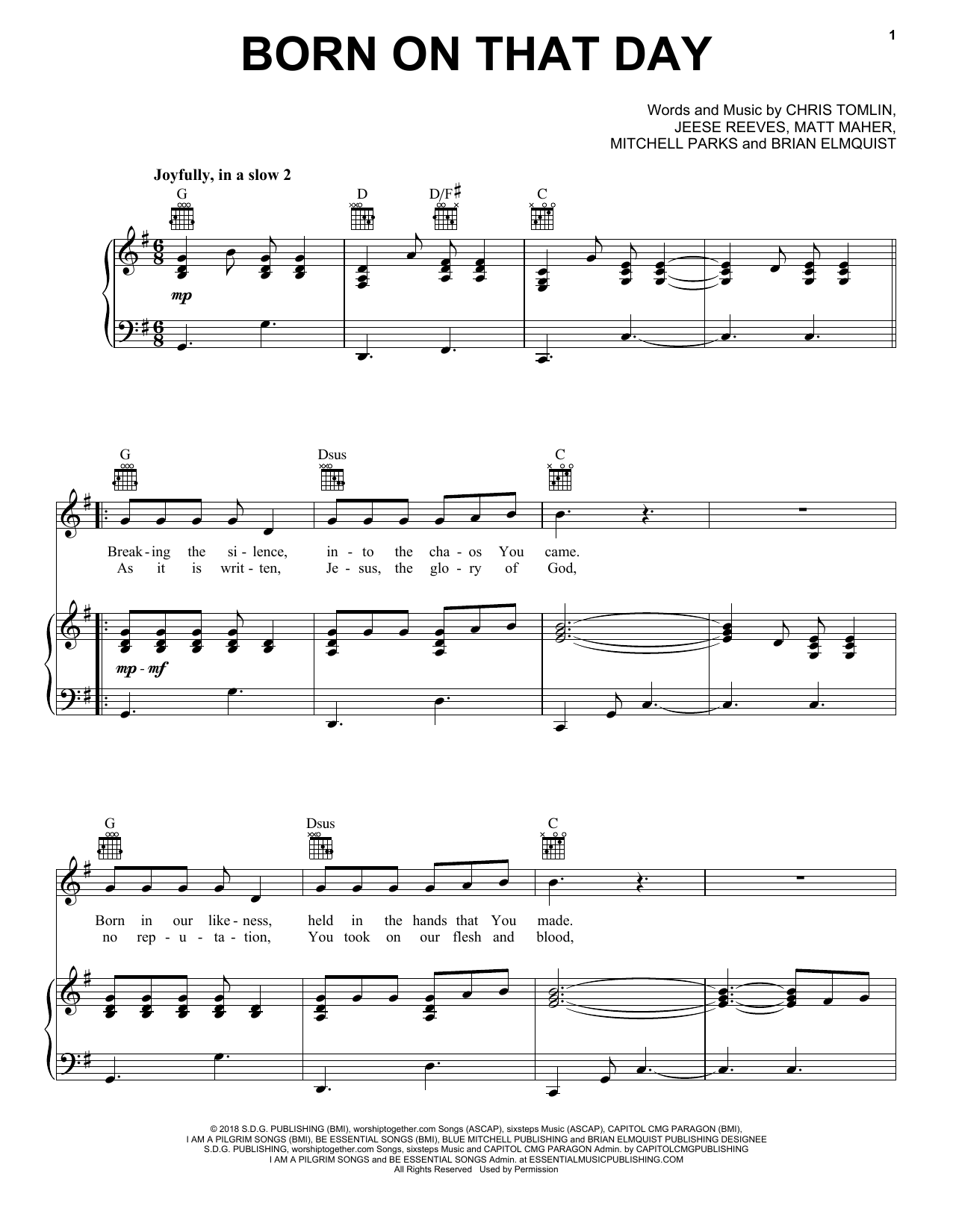 Matt Maher Born On That Day Sheet Music Notes & Chords for Piano, Vocal & Guitar (Right-Hand Melody) - Download or Print PDF