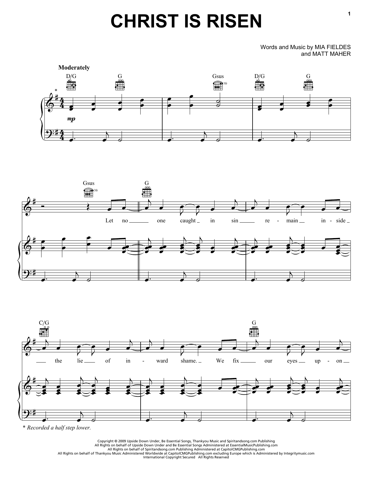 Mia Fieldes Christ Is Risen Sheet Music Notes & Chords for Piano, Vocal & Guitar (Right-Hand Melody) - Download or Print PDF