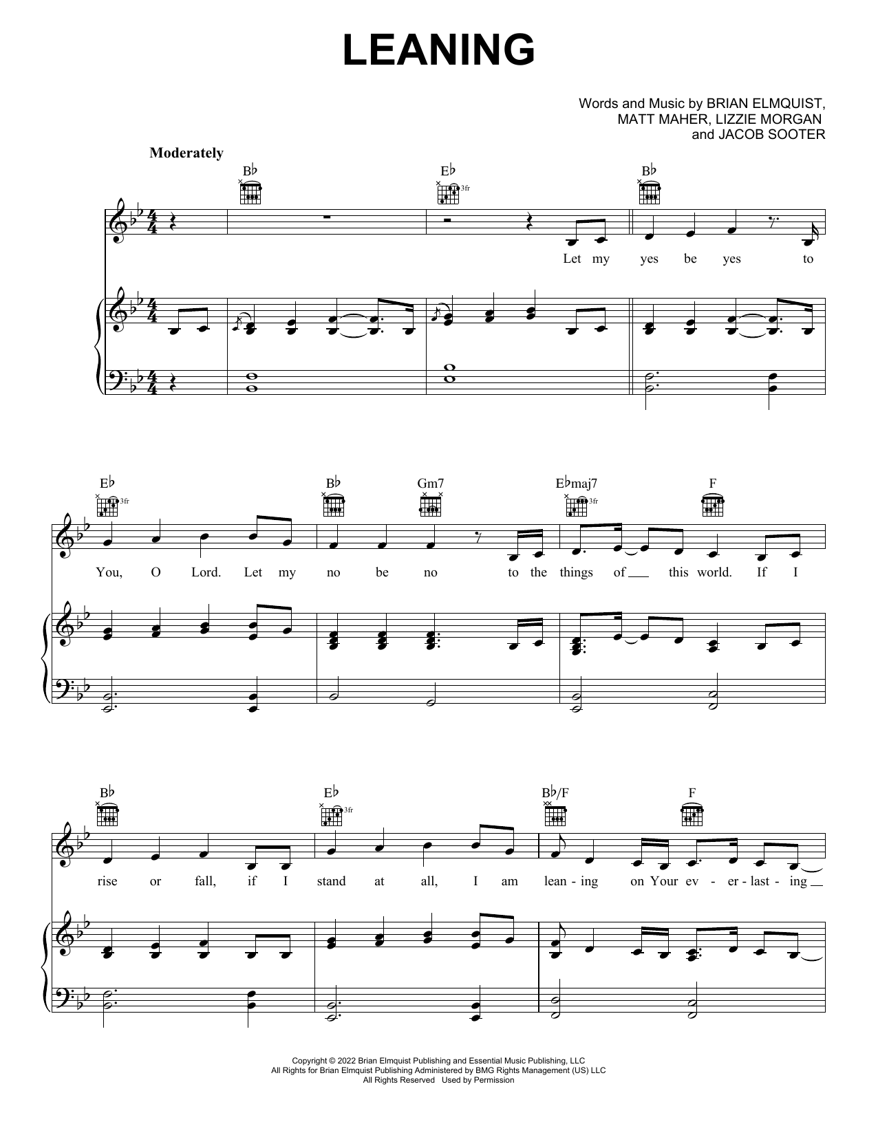 Matt Maher Leaning (feat. Lizzie Morgan) Sheet Music Notes & Chords for Piano, Vocal & Guitar Chords (Right-Hand Melody) - Download or Print PDF