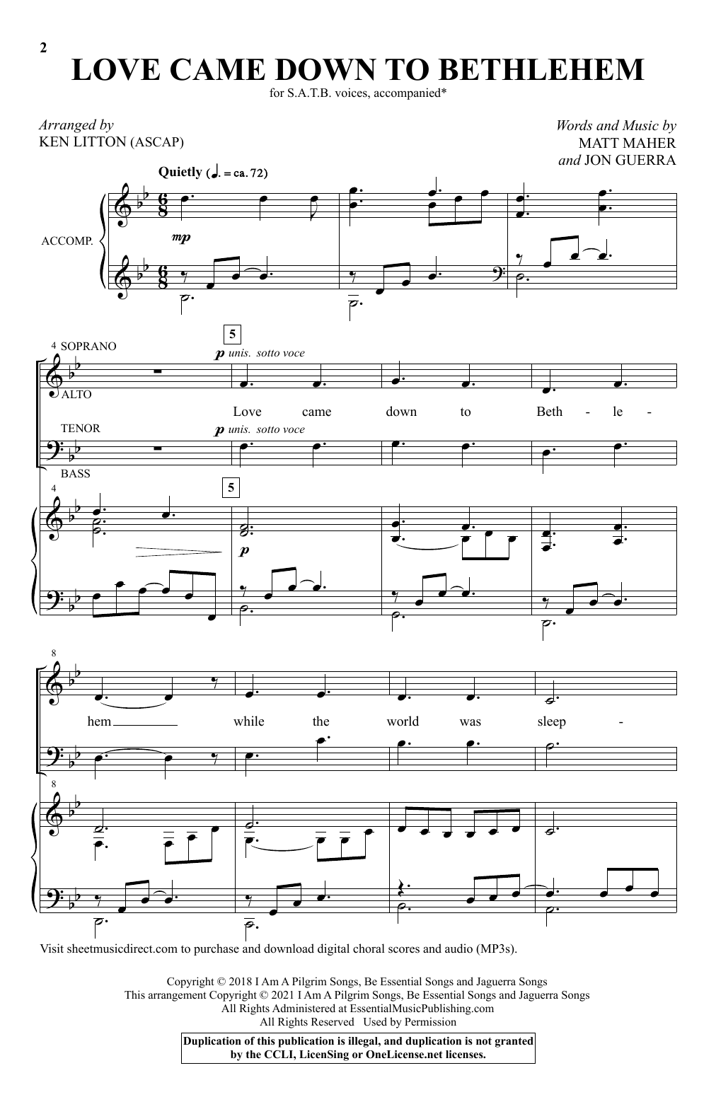 Matt Maher Love Came Down To Bethlehem (arr. Ken Litton) Sheet Music Notes & Chords for SATB Choir - Download or Print PDF