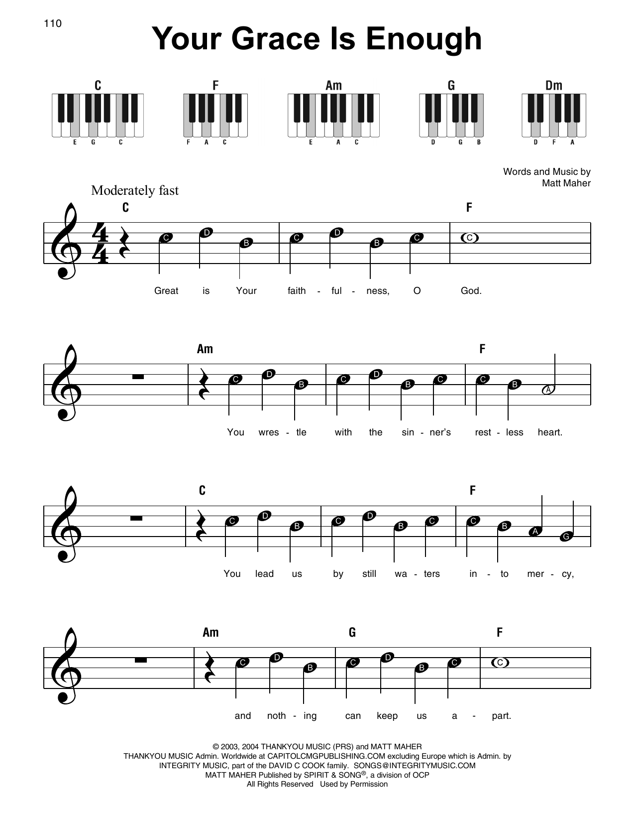 Matt Maher Your Grace Is Enough Sheet Music Notes & Chords for Super Easy Piano - Download or Print PDF