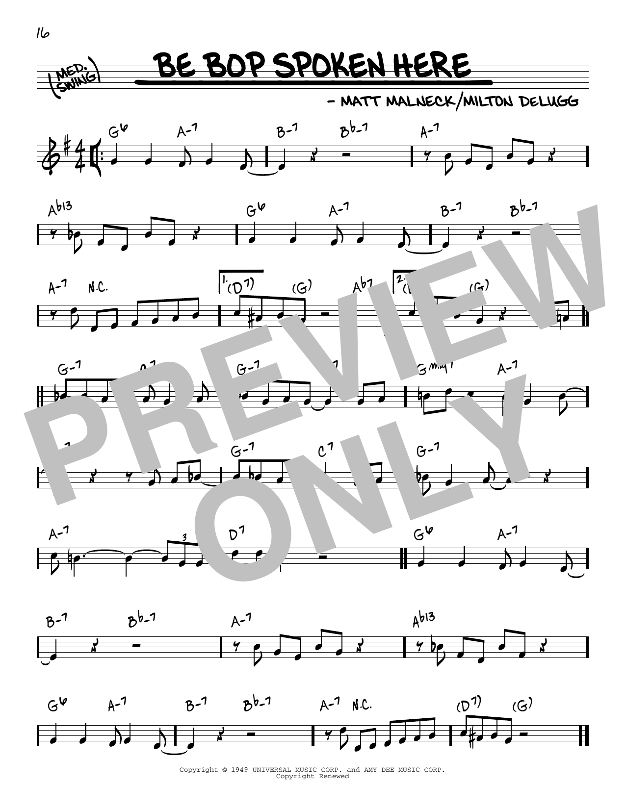 Matt Malneck Be Bop Spoken Here Sheet Music Notes & Chords for Real Book – Melody & Chords - Download or Print PDF