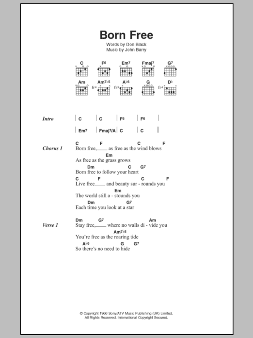 Matt Monro Born Free Sheet Music Notes & Chords for Lyrics & Chords - Download or Print PDF